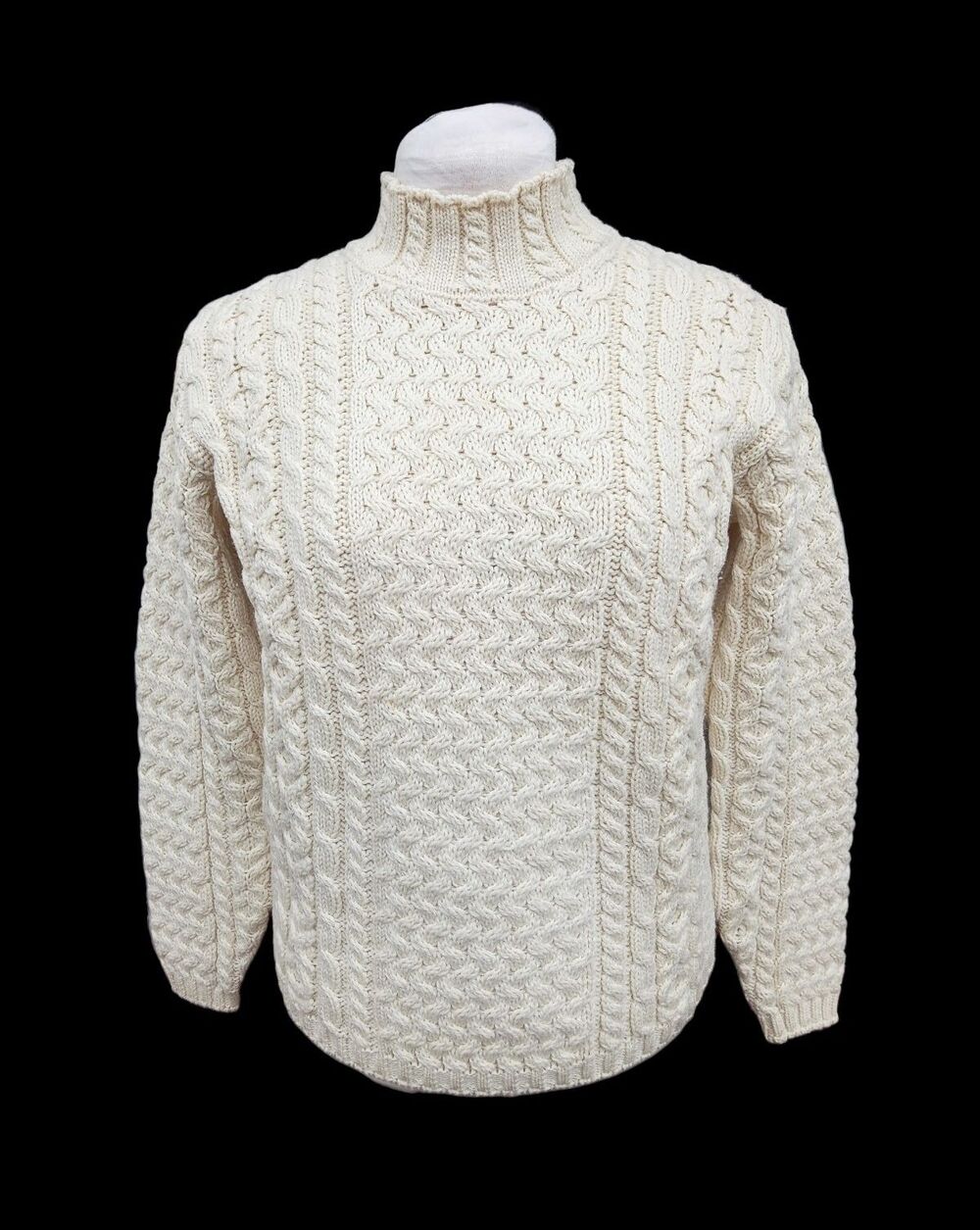 Vintage CALLAN Aran Fisherman Men's M Cable Knit Sweater Merino Wool IRELAND
